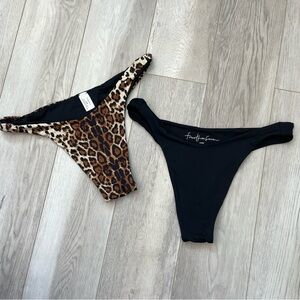FourThreeSeven Bikini Bottoms thong cheeky set of 2 leopard womens Black (large)